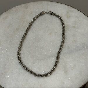 Silver Toned Statement Chunky Rope Twisted Chain Necklace Minimalist Unisex 27”